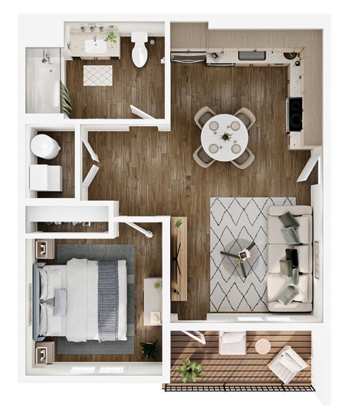 Floor plan for 1 bed, 1 bath, 615 sqft